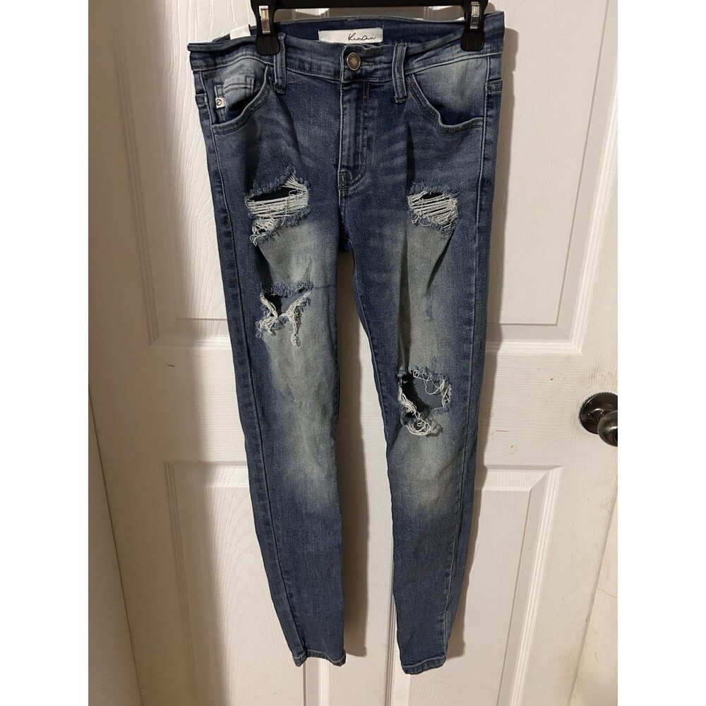 KanCan Junior's Skinny Blue Jeans Size 3/25 Distressed